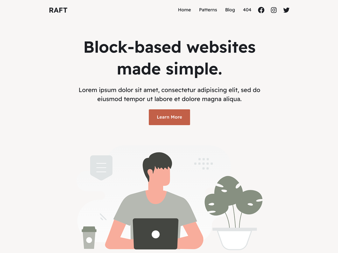 Raft WordPress block theme by ThemeIsle showing homepage with style variations