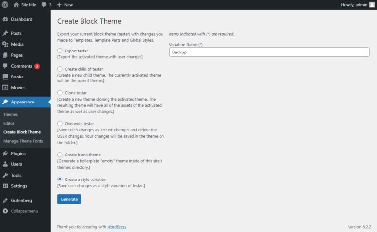 Theme style variations - Full Site Editing