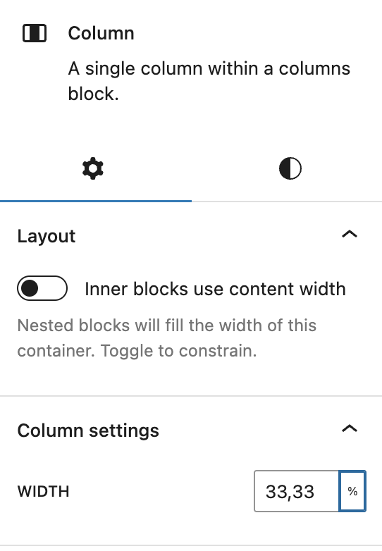 The column block width setting has a numeric input field and a select list where you select the unit.