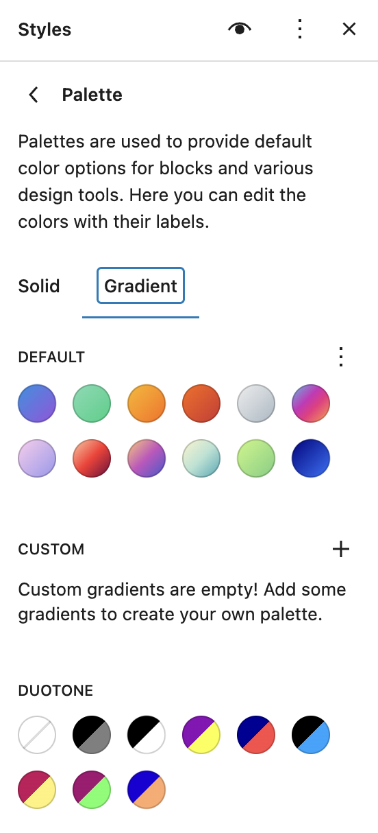 The gradient tab under Styles > Colors.
