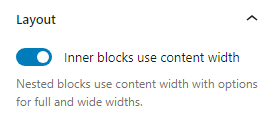 The Layout panel in the block settings sidebar, without the options for setting content width and wide width.